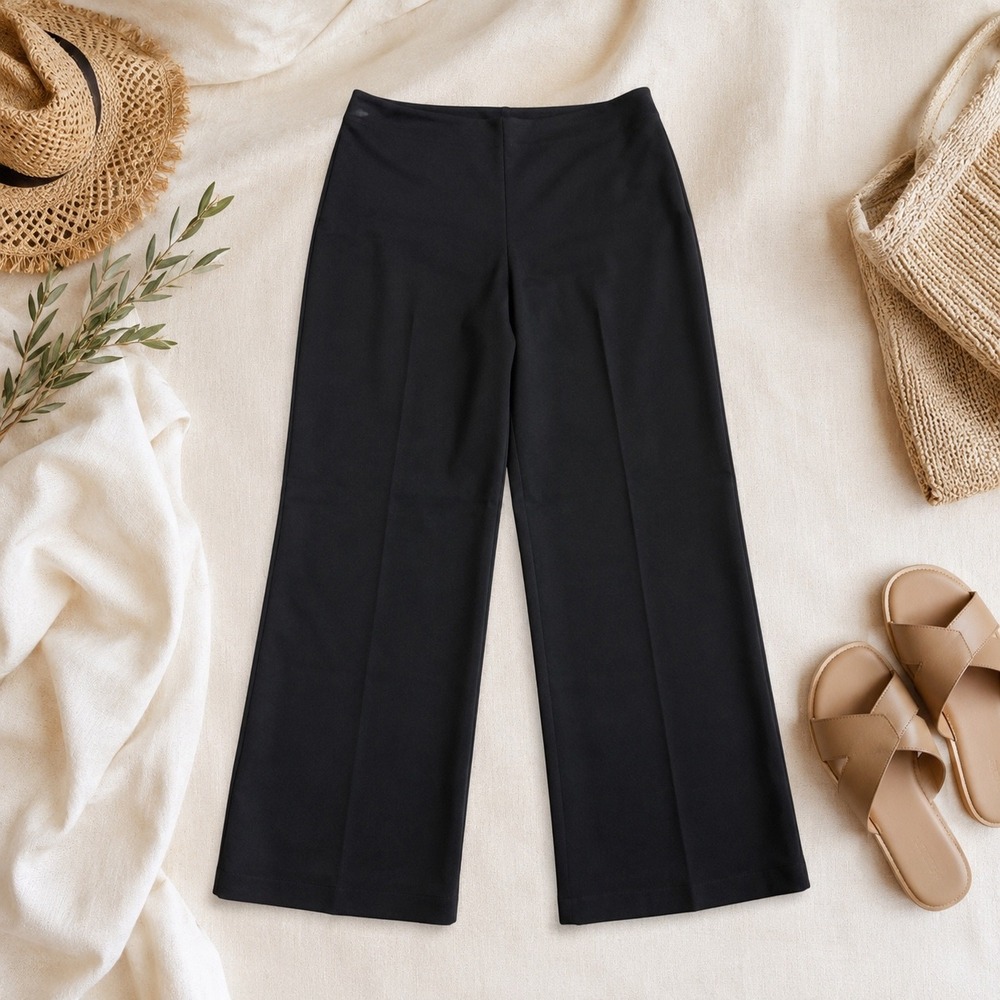 Talbots Silk Wide Leg Pants Womens 18 Black Pure Silk Lined Dress Trousers Luxe
